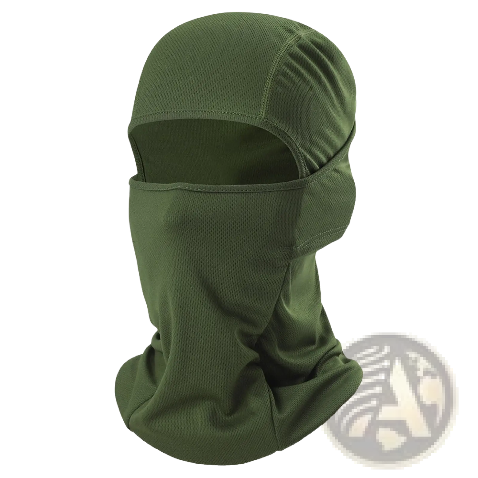 Olive green breathable mesh fabric balaclava with eye and mouth openings for motorcycle sun protection