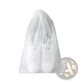 Transparent white mesh breathable non-woven shoe storage bag with drawstring closure for organized shoe storage