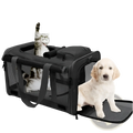 Black breathable oxford pet carrier shoulder bag with mesh panels, sturdy handles, and zippered top compartment