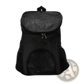 Black breathable pet travel backpack carrier with mesh panels and zipper closure for comfortable pet transport