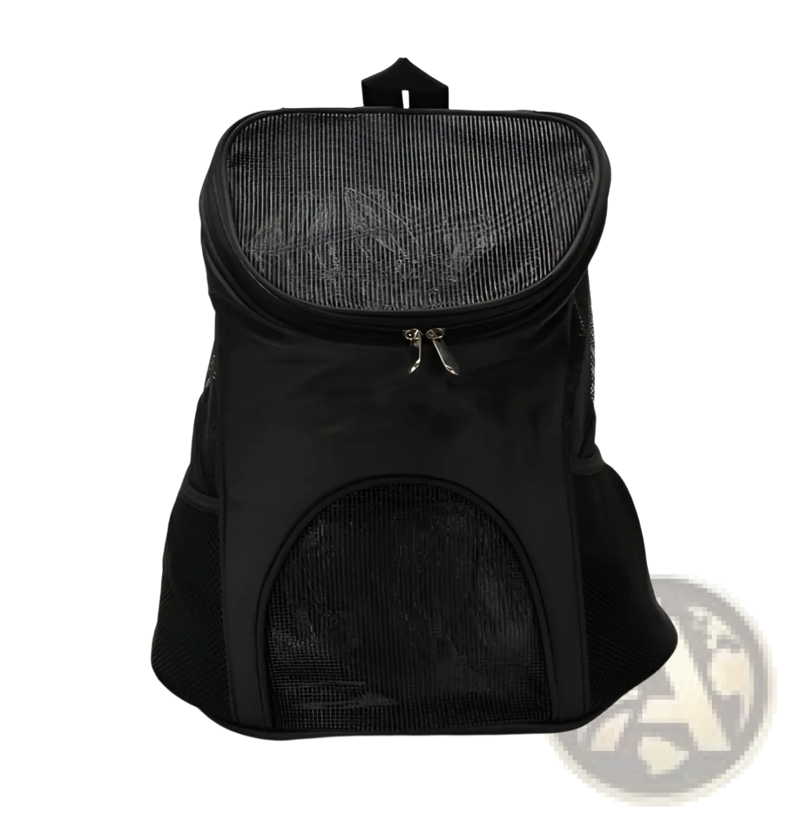 Black breathable pet travel backpack carrier with mesh panels and zipper closure for comfortable pet transport
