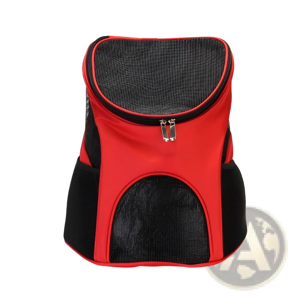 Red and black breathable pet travel backpack carrier with mesh ventilation panels for comfortable pet transport