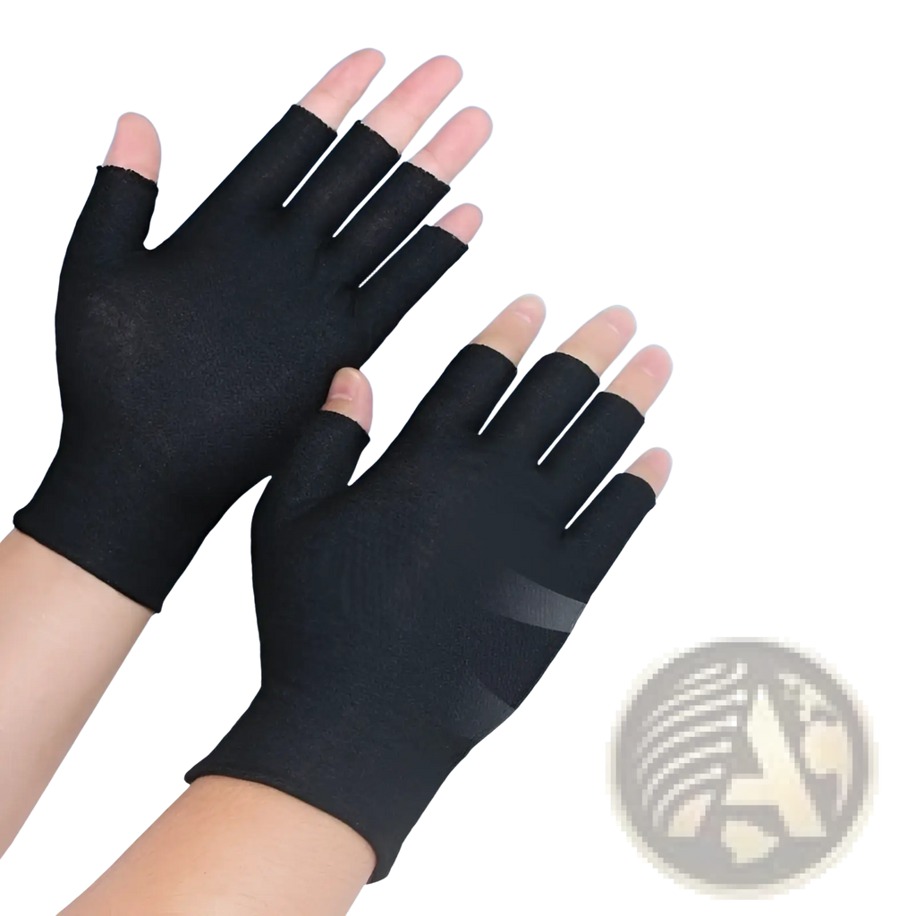 Breathable white cotton fingerless gloves shown from the back made of lightweight fabric with exposed fingers