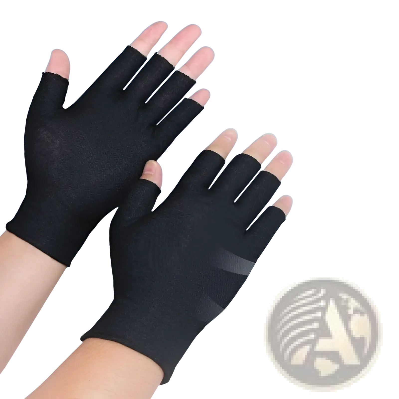 Breathable white cotton fingerless gloves shown from the back made of lightweight fabric with exposed fingers