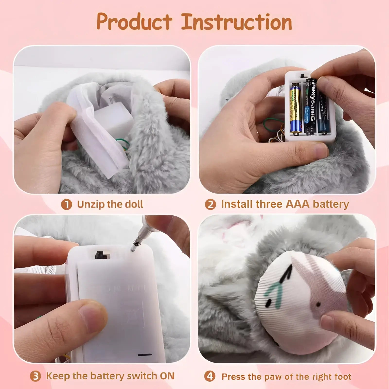 Gray plush rabbit baby toy with soft fur and embroidered face designed for soothing sensory breathing comfort
