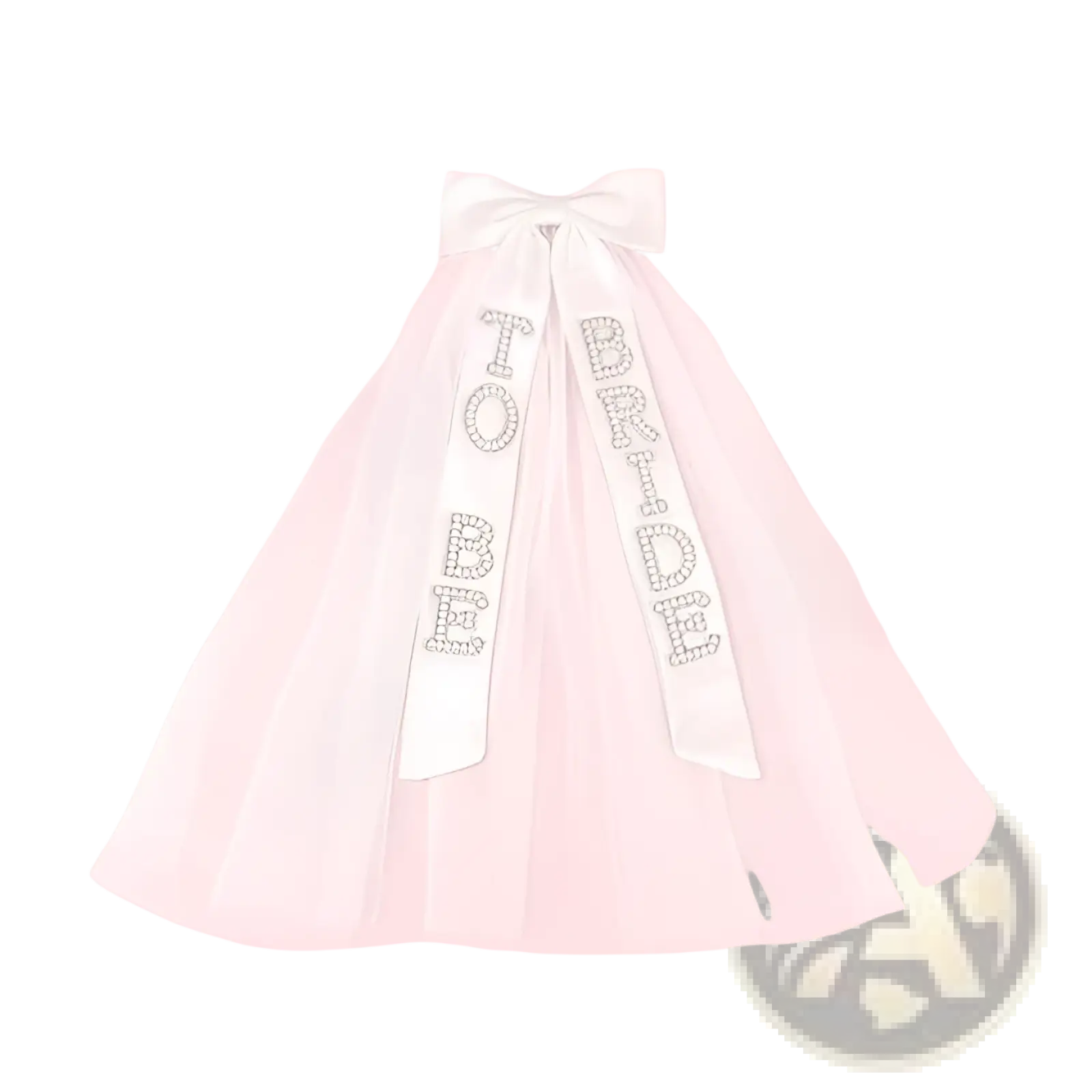 A delicate white tulle bridal bow veil with a sparkling bride to be rhinestone-embellished sash
