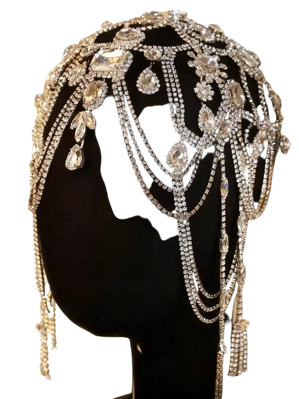 Bridal crystal headpiece and rhinestone choker set with a dazzling silver crystal headpiece featuring cascading teardrop gems