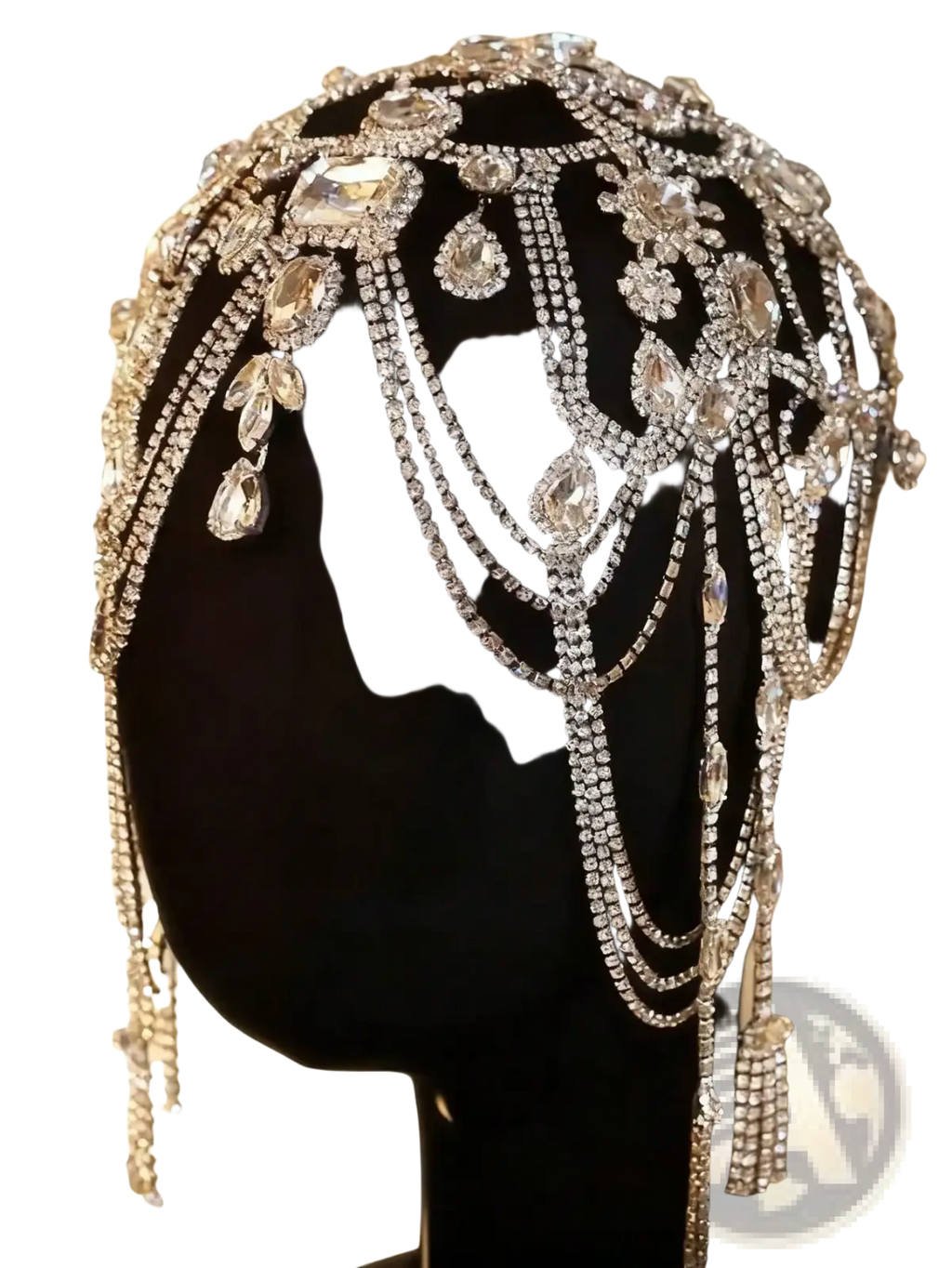 Bridal crystal headpiece and rhinestone choker set with a dazzling silver crystal headpiece featuring cascading teardrop gems