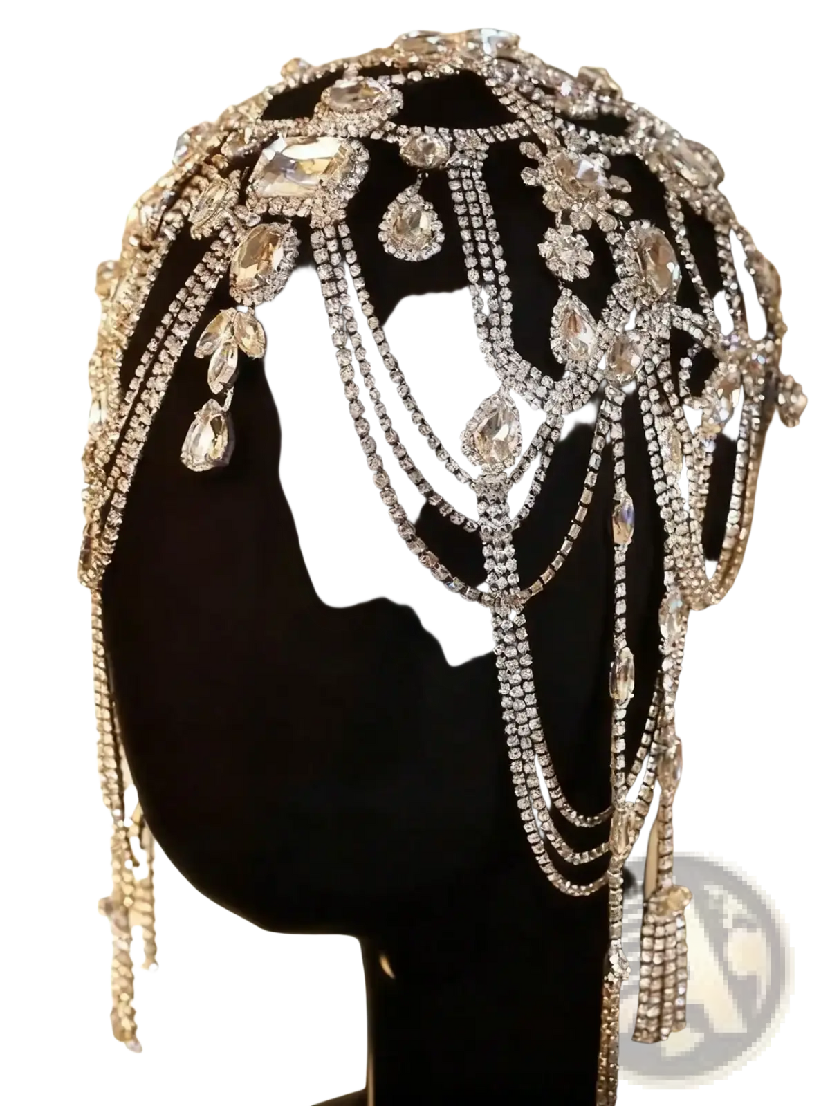 Bridal crystal headpiece and rhinestone choker set with a dazzling silver crystal headpiece featuring cascading teardrop gems