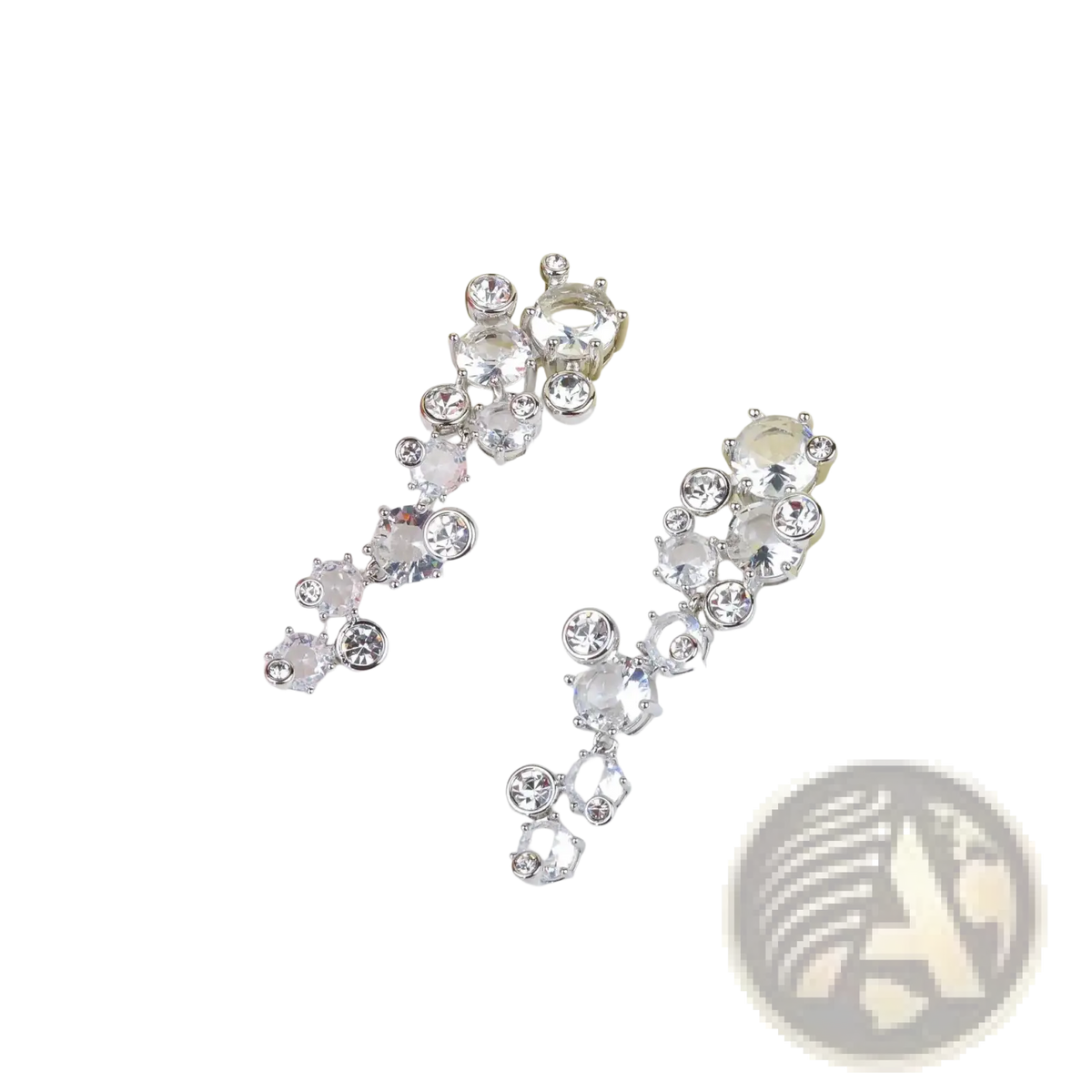 Silver drop earrings with clear sparkling crystals in a cascading cluster design from bridal crystal jewelry set