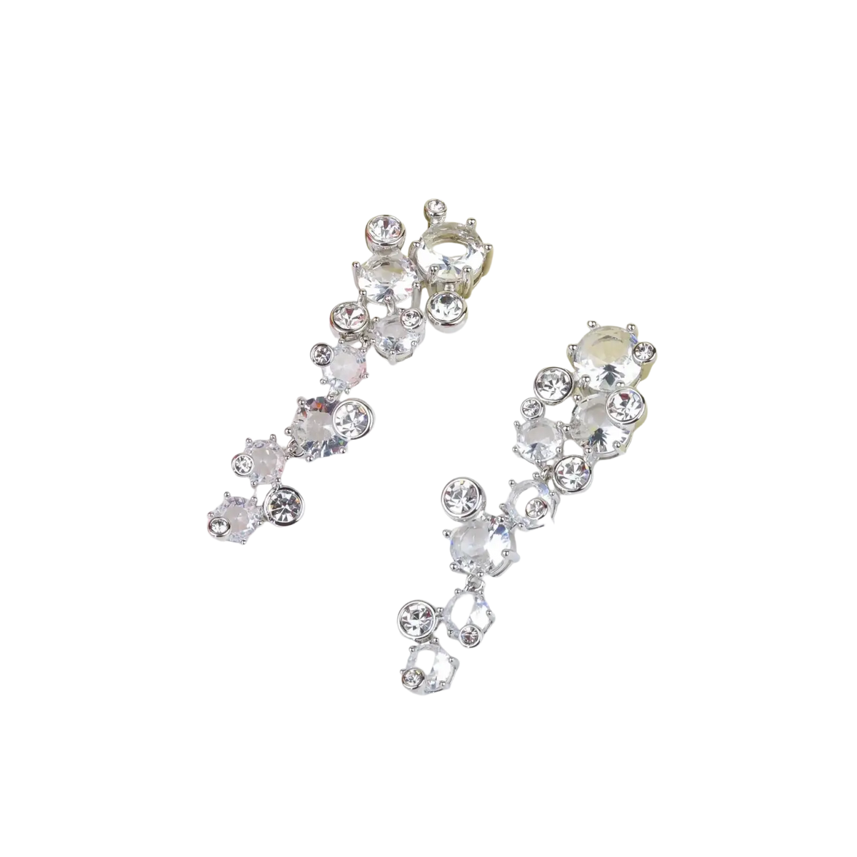 Silver drop earrings with clear sparkling crystals in a cascading cluster design from bridal crystal jewelry set