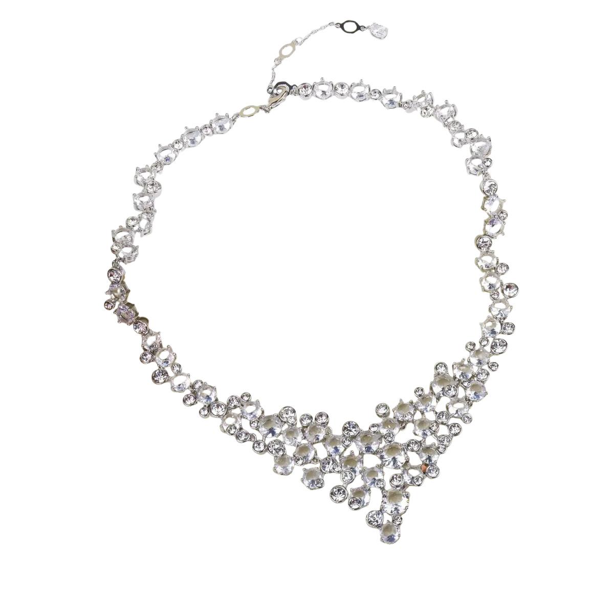 A sparkling silver rhinestone choker necklace with cascading tiers from a bridal crystal jewelry set