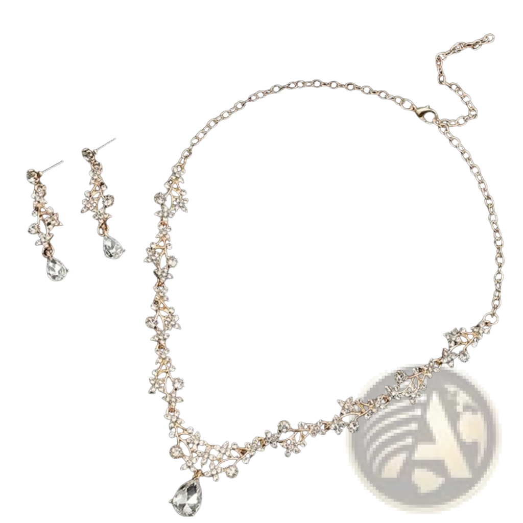 Gold-toned bridal rhinestone vine necklace with intricate crystal design and central teardrop pendant for wedding wear