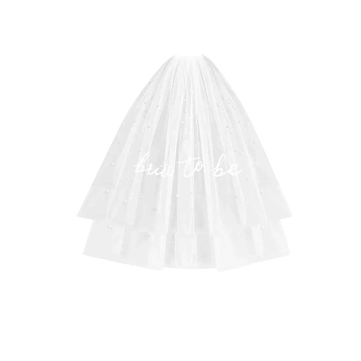 White tulle bridal veil with subtle beading and bride to be inscription from the bride to be accessory set