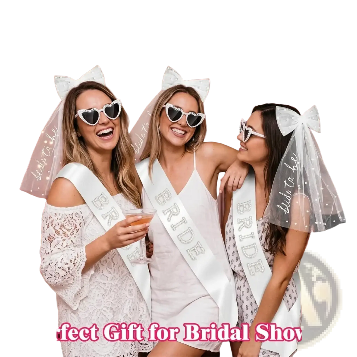 White satin bride sash with sparkling rhinestone lettering from bride to be accessory set with veil and sash