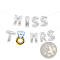 Silver metallic foil balloon banner set with miss to mrs letters and blue diamond ring balloon for bride to be decoration