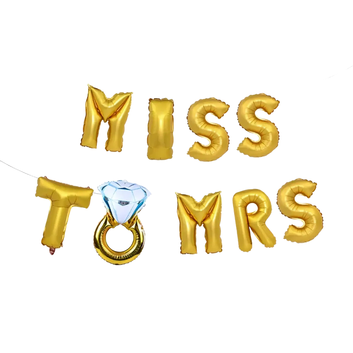 Gold foil bride to be balloon banner set spelling miss to mrs with diamond ring shaped foil balloon centerpiece