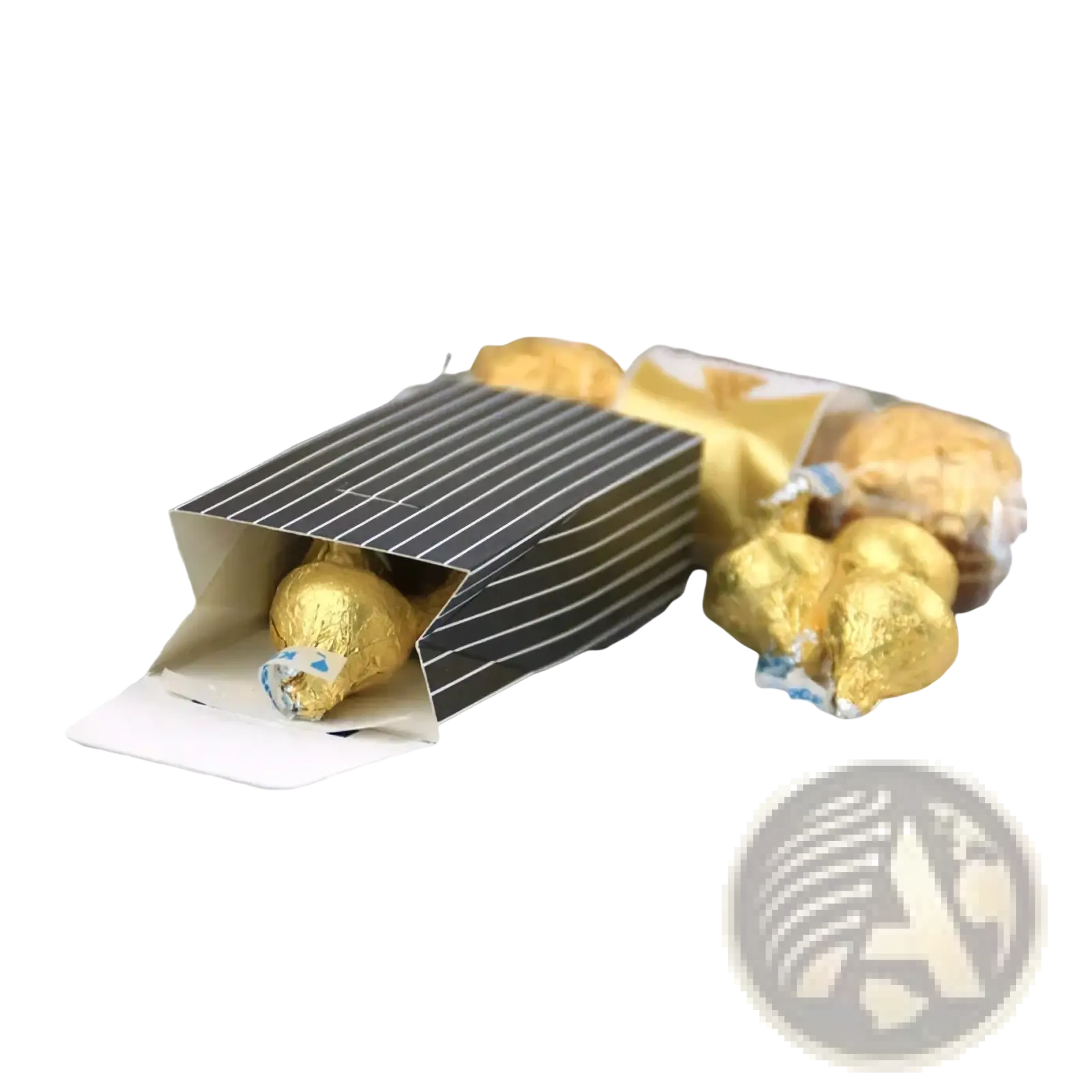 Black and white striped paper box filled with golden wrapped chocolates bride and groom wedding favor candy boxes 30 pcs