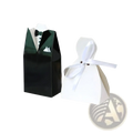 Black and white paper wedding favor candy boxes shaped like a tuxedo and bride dress 30 pcs set