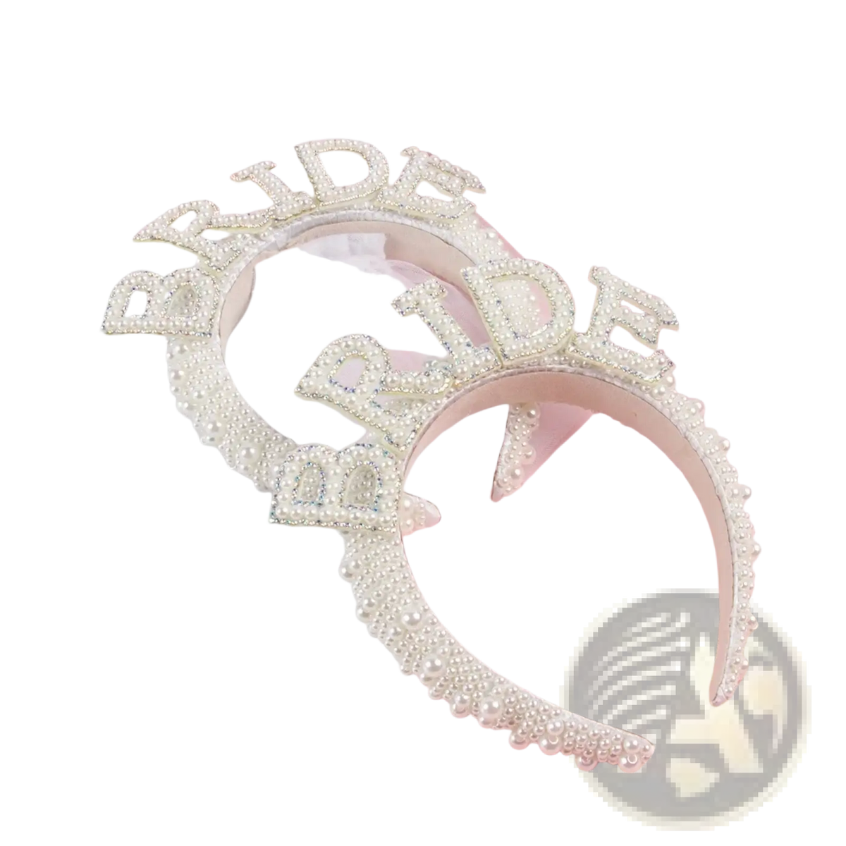 Bride headband pearl crown with veil featuring a silver-toned base adorned with rhinestones and pearls