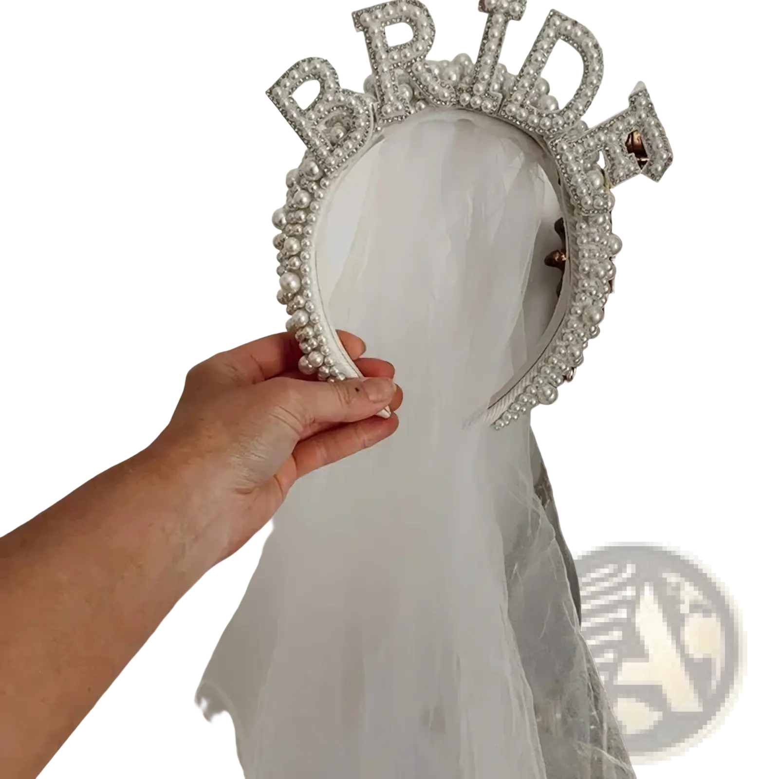 A sparkling silver bride headband pearl crown adorned with pearls and rhinestones designed for bridal wear