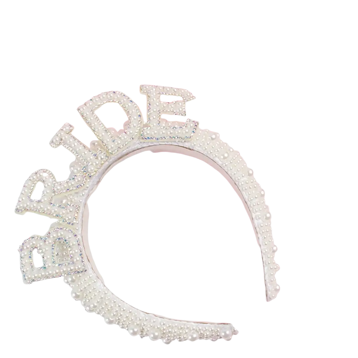 A sparkling white bride headband pearl crown adorned with rhinestones and a delicate tulle veil attached