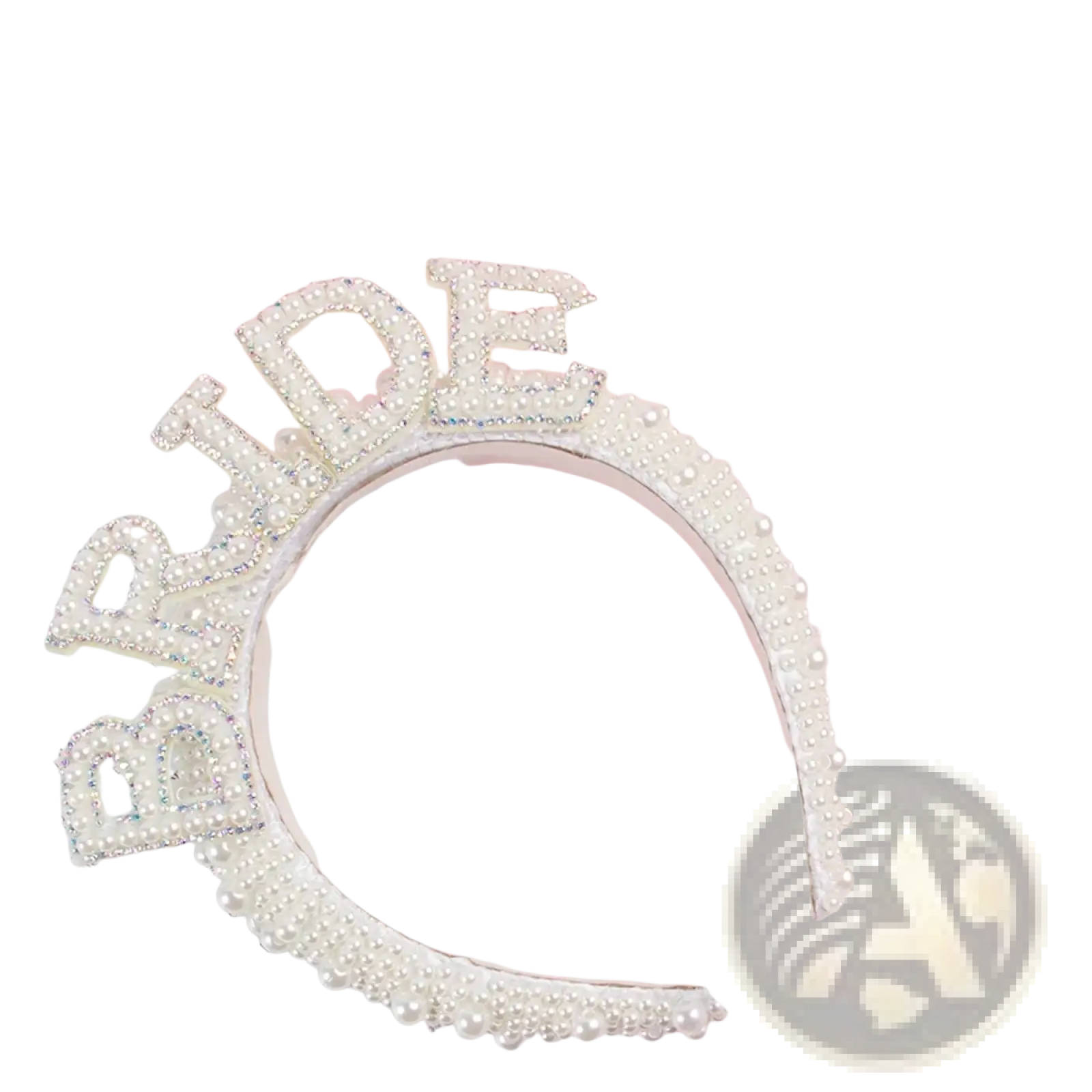 A sparkling white bride headband pearl crown adorned with rhinestones and a delicate tulle veil attached
