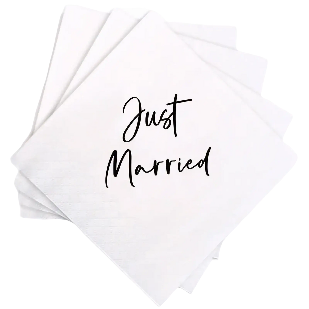 White paper napkins with just married printed in black cursive from bride to be napkins gold foil wedding 50 pack