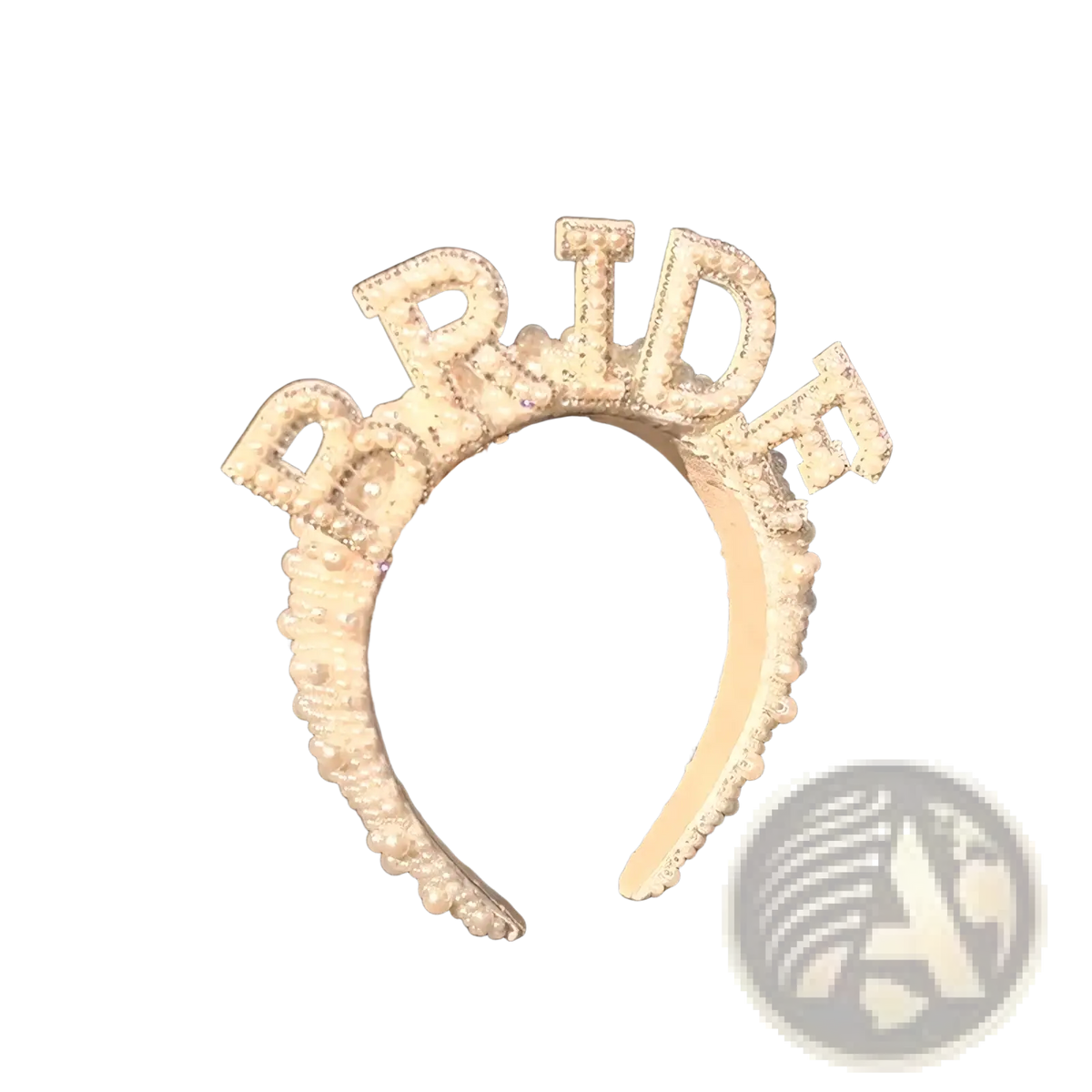 A sparkling white bride headband adorned with rhinestones and pearls for bride to be party set veil sash