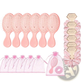 Set of six pink plastic hair combs with rounded handles in clear organza bags for bridesmaid hairbrush gift set
