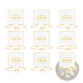 Gold-toned bridesmaid knot bracelets with delicate knots and small spherical accents displayed on matching cards
