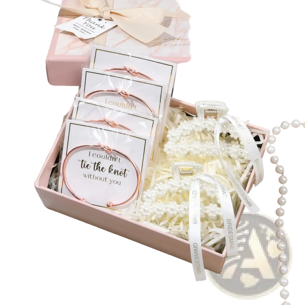 Rose gold bangle bracelet with delicate knot design and small spherical accents bridesmaid knot bracelet 12 pack