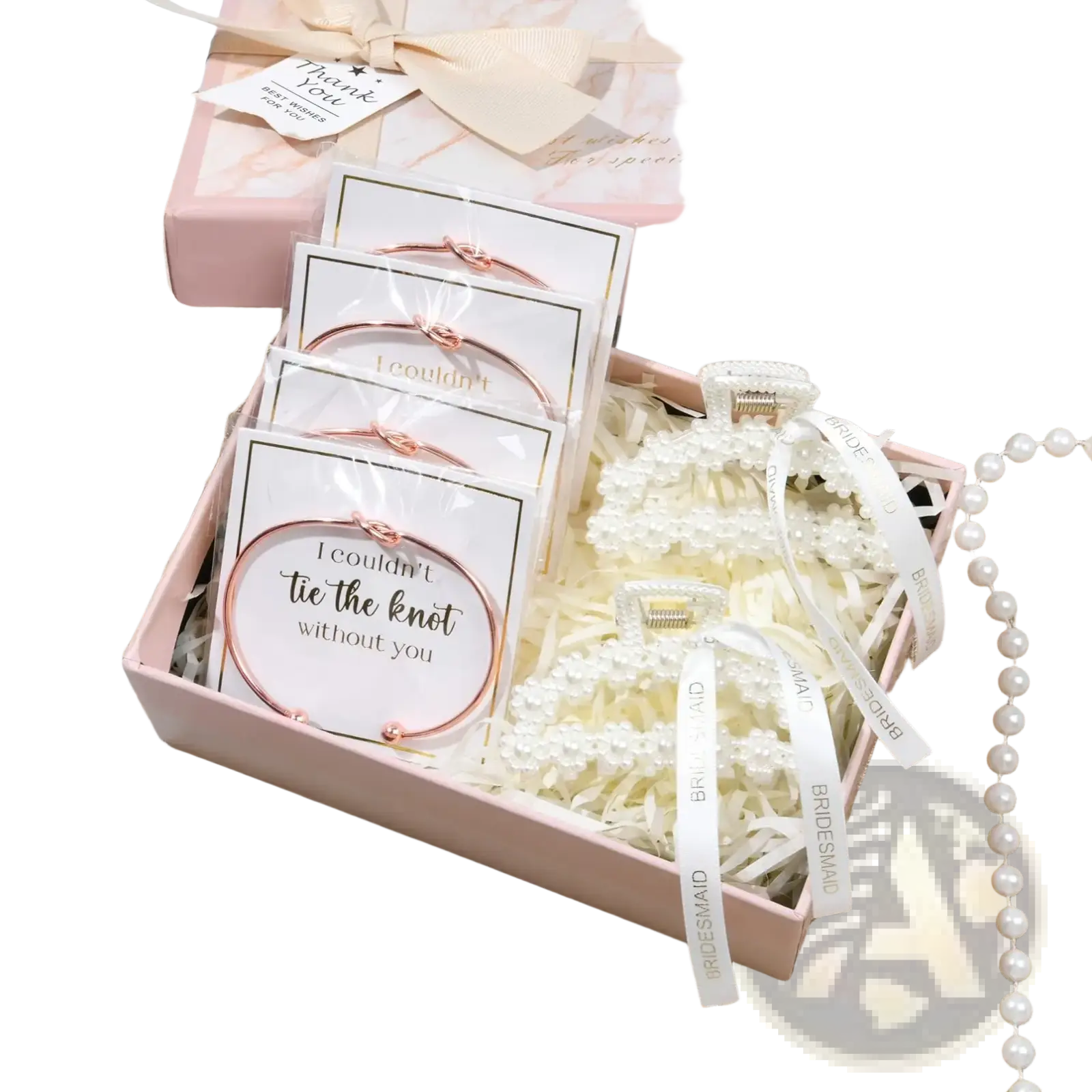 Rose gold bangle bracelet with delicate knot design and small spherical accents bridesmaid knot bracelet 12 pack