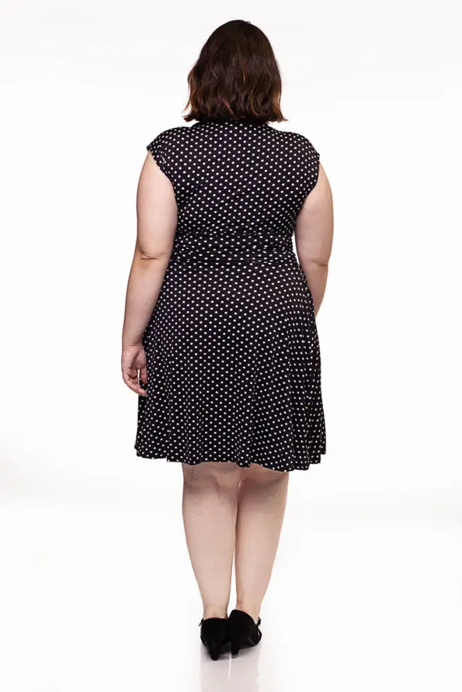 Bridget polka dot retro midi dress in plus size 4x features a black sleeveless design with a fitted waist and flared skirt