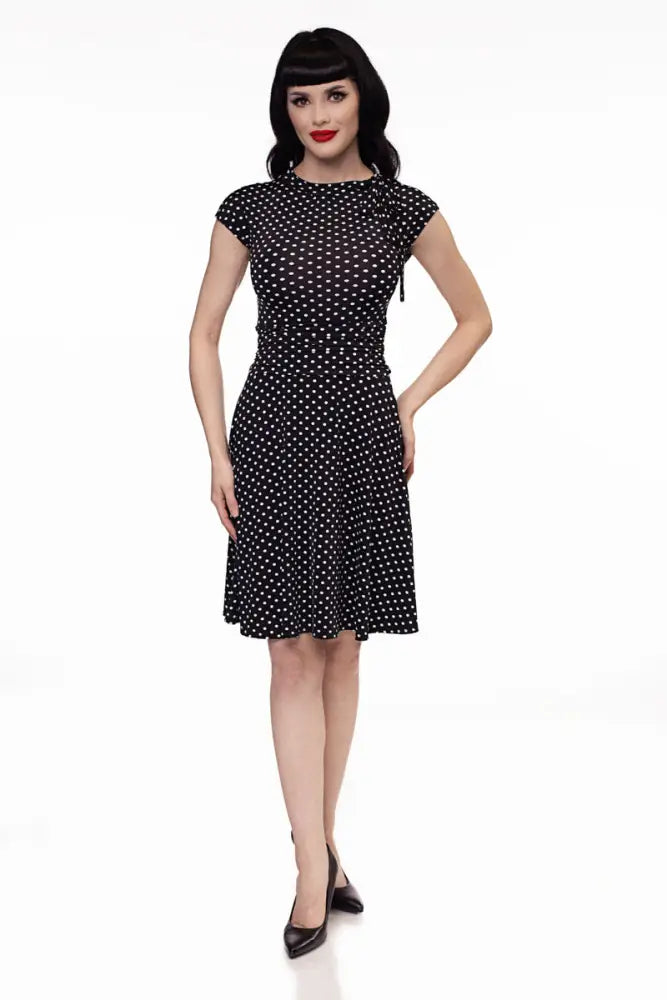 Bridget polka dot retro midi dress in plus size 4x black and white vintage-style fitted bodice with flared skirt