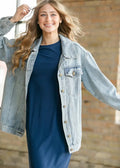 Brinx light wash oversized denim trucker jacket with classic button closures and front pockets in light-wash denim