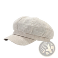 Beige textured tweed newsboy cap with structured eight-panel design and flat brim british style for women
