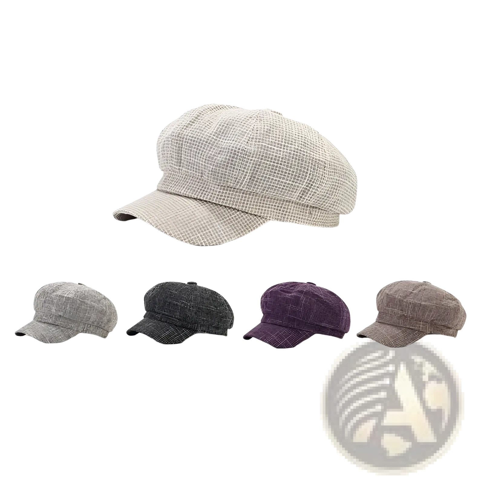 Beige textured fabric newsboy cap with a subtle woven pattern british style tweed octagonal cap for women