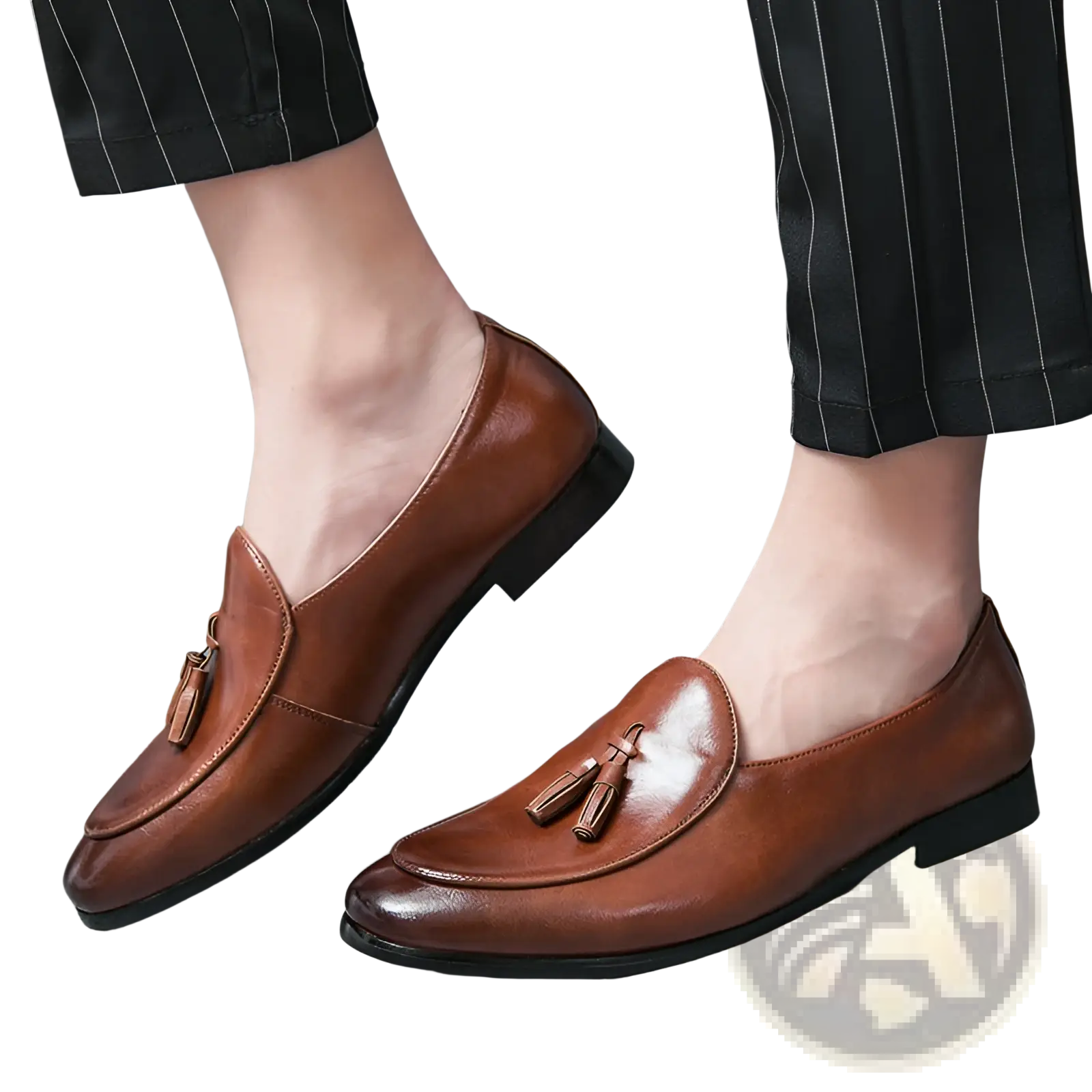 British tassel leather loafers for young men in brown featuring tassel details and smooth leather finish