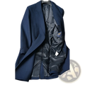 Navy blue British vintage woolen coat slim tweed blazer with satin-lined interior and branded inner pocket label