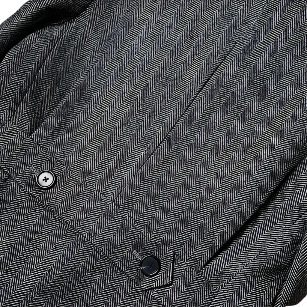 British vintage woolen coat slim tweed blazer in gray herringbone wool with black buttons