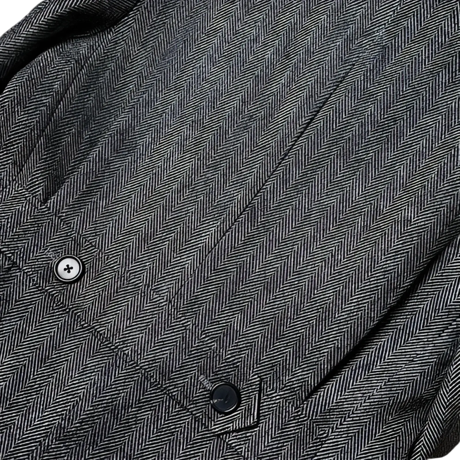 British vintage woolen coat slim tweed blazer in gray herringbone wool with black buttons