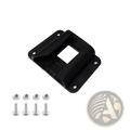 Black plastic Brompton front bag adapter mount bracket with four screw holes central cutout and silver screws and nuts