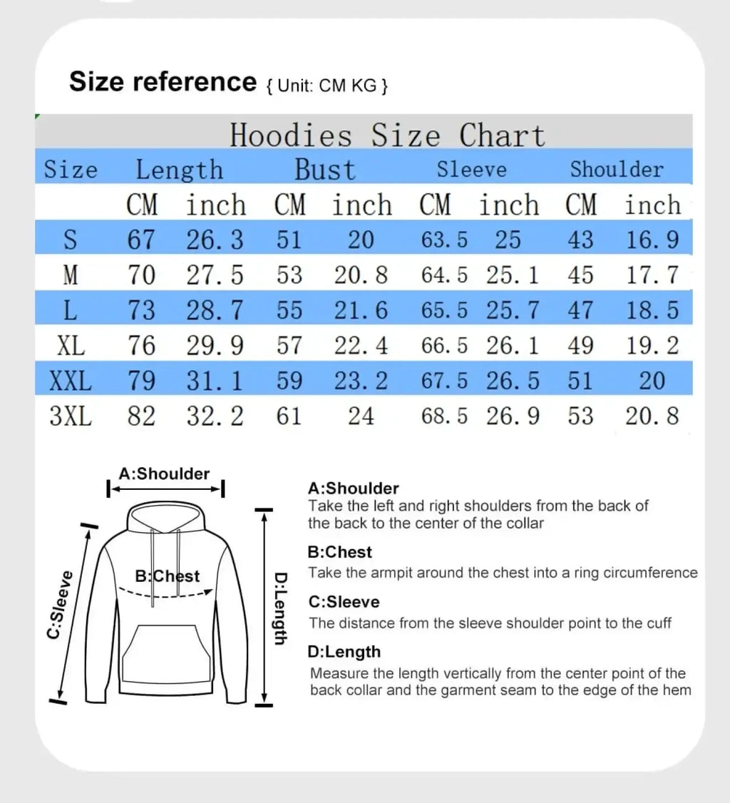 Brooklyn New York oversized fleece hoodie men size chart with measurements in centimeters and inches for s to 3xl