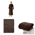 Brown coral fleece bathrobe set featuring a brown plush velour robe with belt and matching soft towels