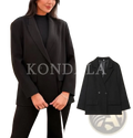 Black double-breasted office blazer for women with notched lapels flap pockets and a sleek tailored fit