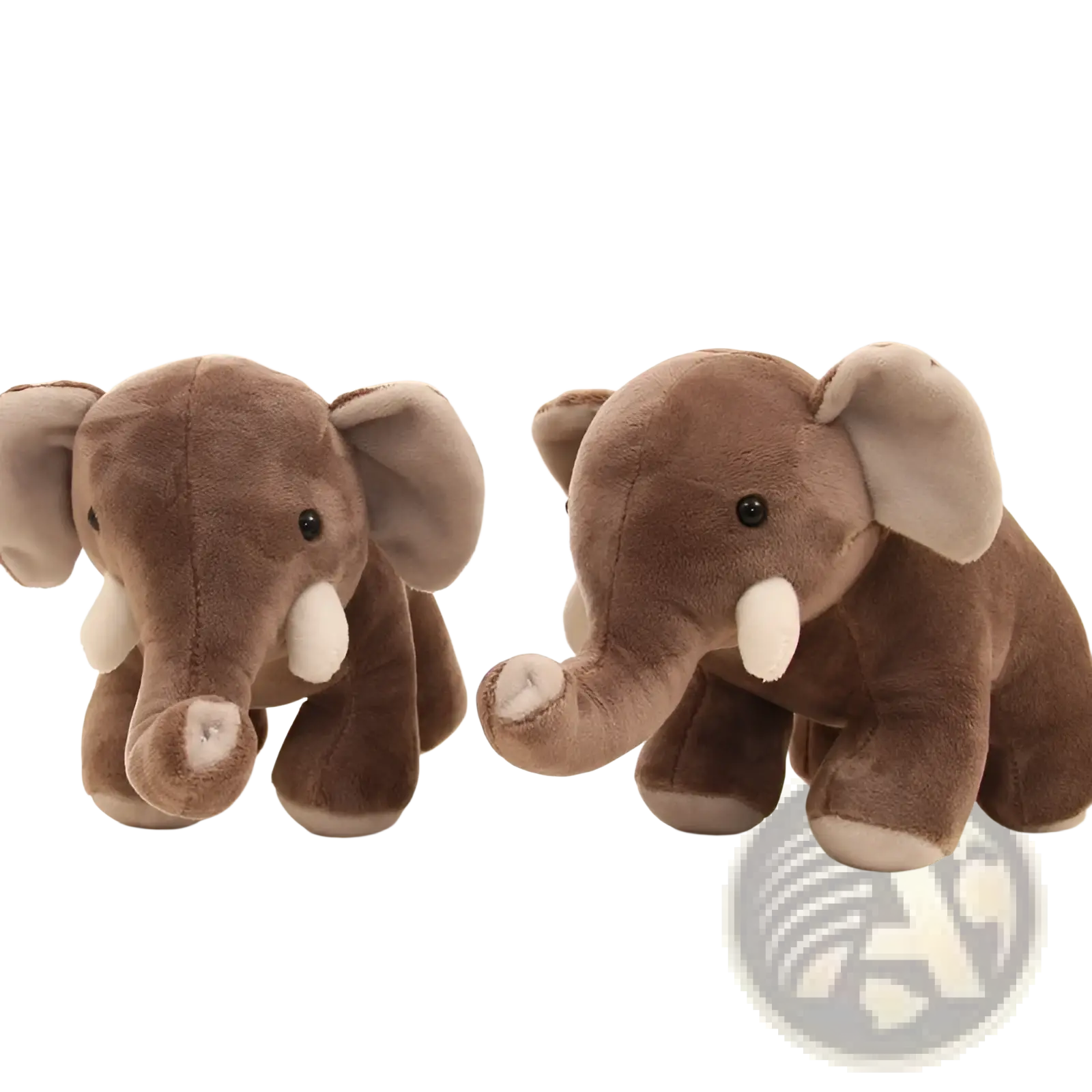 Brown elephant plush toy 25cm soft stuffed animal doll with gray ears and white tusks made of plush material
