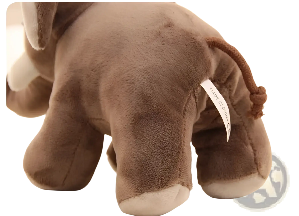 Brown elephant plush toy 25cm soft stuffed animal with textured fabric and white accents on feet