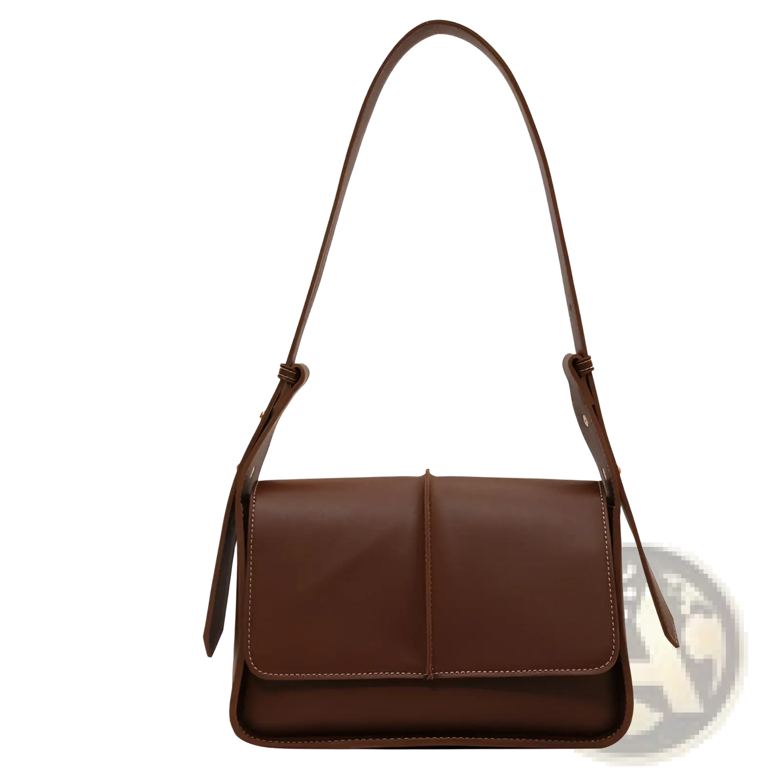 Brown leather crossbody bag with minimalist design and matching strap for versatile shoulder use
