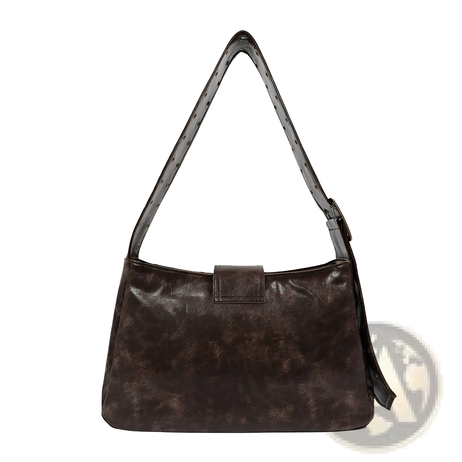 Dark brown distressed leather shoulder bag with vintage texture and adjustable strap for punk crossbody use